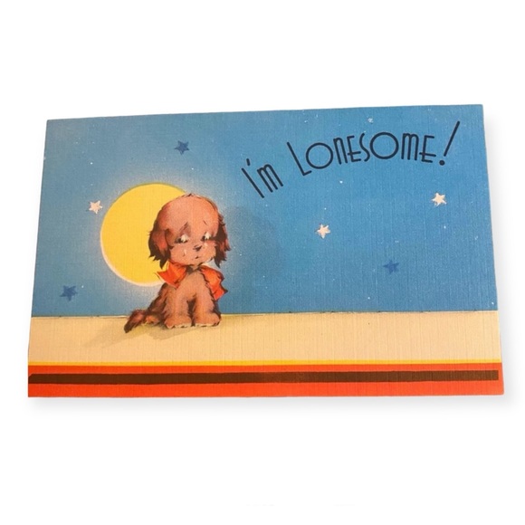 Vintage Other - Vintage 1940’s Linen Romantic Unused Postcard, “I’m Lonesome” , 1940’s Kitch
